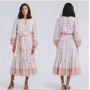 CLEOBELLA Blakely White Neutral Floral Long‎ Sleeve Midi Dress Size XL Fall Boho